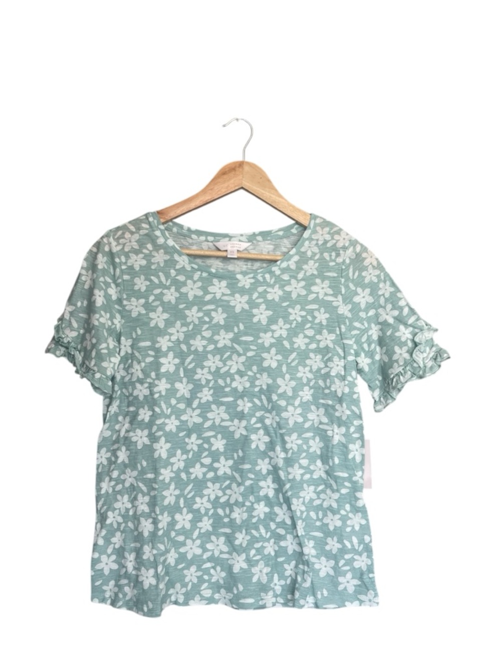 NWT LC Lauren Conrad Mint Floral Ruffle-Sleeve Tee